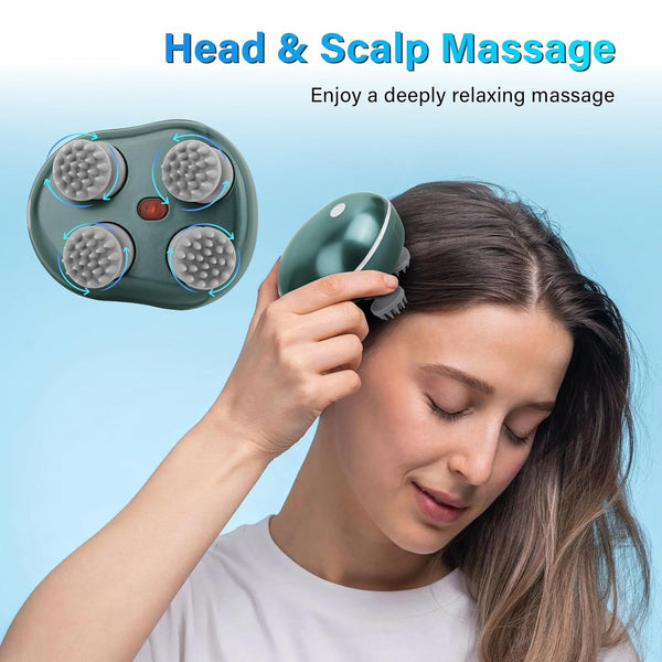Electric Scalp & Full-Body Massager – IPX7 Waterproof | Rechargeable | 4 Massage Heads